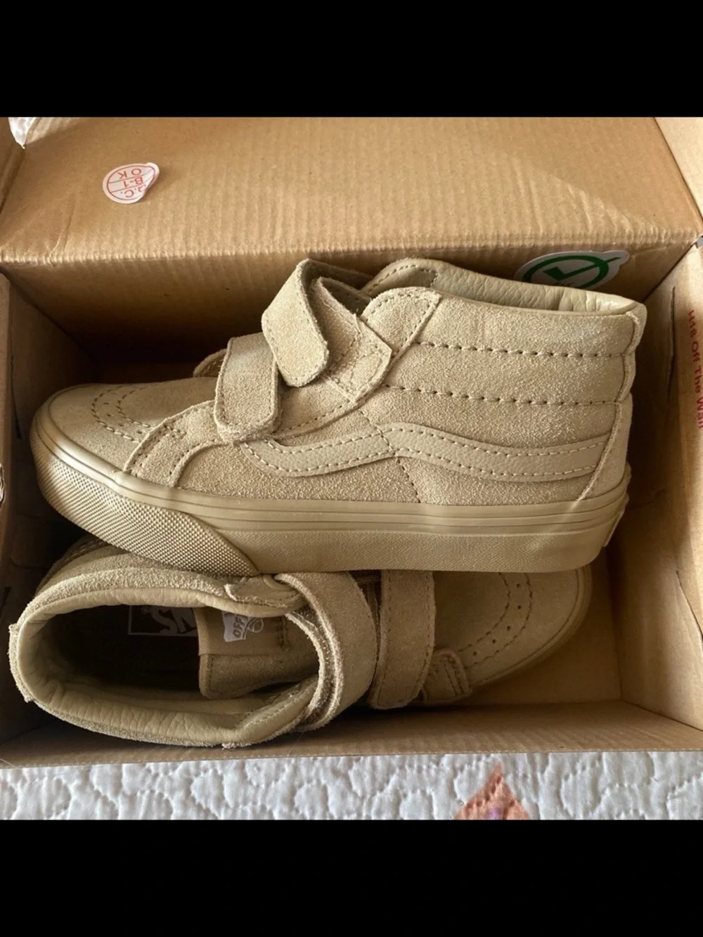 Vans Kids High-Top Velcro Sneakers in Beige